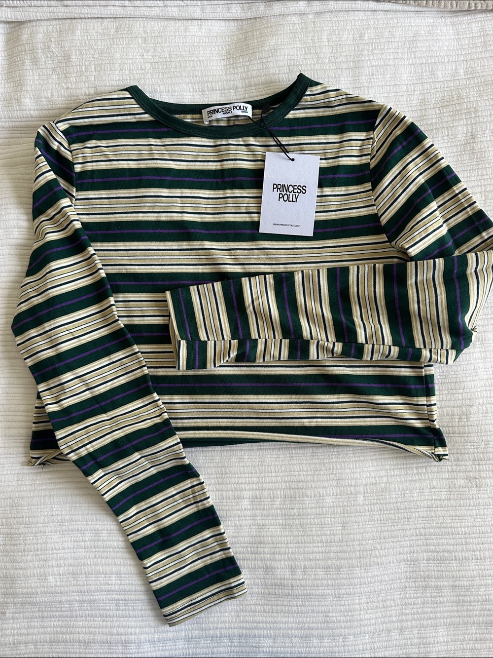Princess Polly Striped Long Sleeve Top in Green, Cream & Navy